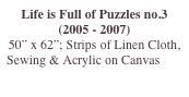 Life is Full of Puzzles no.3 (2005 - 2007)
50” x 62”; Strips of Linen Cloth,
Sewing & Acrylic on Canvas